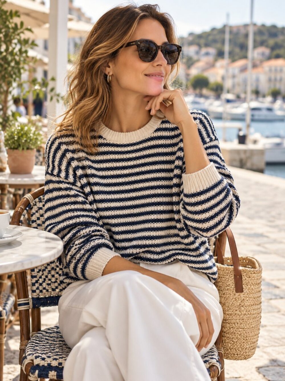 Zara Navy & Cream Striped Textured Knit Sweater Size L Coastal Breton